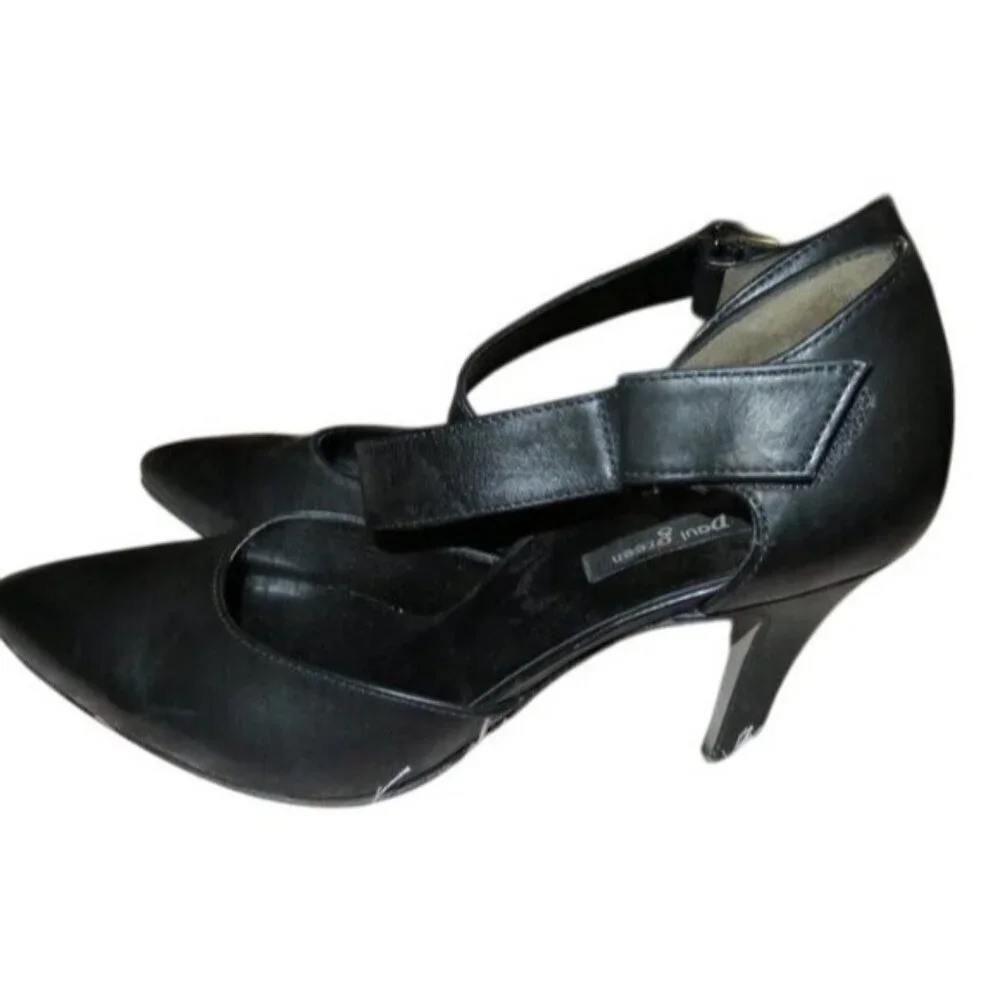 Paul Green Black Italian Leather Criss cross straps Heels Pumps Dress shoes 5.5